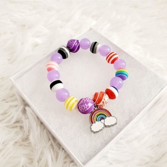 Handmade Children's Stretch Rainbow Pride Beaded Bracelet - Picture 2 of 14